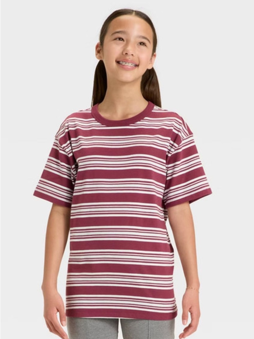 NEW art class Burgundy & White Striped Short-Sleeve Tee